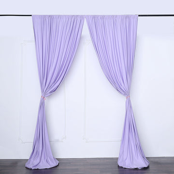 2 Pack Lavender Lilac Scuba Polyester Event Curtain Drapes, Inherently Flame Resistant Backdrop Event Panels Wrinkle Free with Rod Pockets - 10ftx10ft