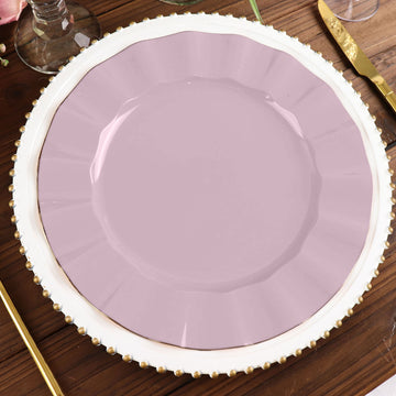 10 Pack 11" Lavender Lilac Disposable Dinner Plates With Gold Ruffled Rim, Round Plastic Party Plates