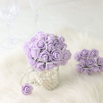 48 Roses 1" Lavender Lilac Real Touch Artificial DIY Foam Rose Flowers With Stem, Craft Rose Buds