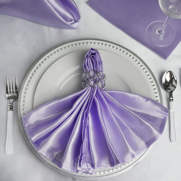 5 Pack Lavender Lilac Seamless Satin Cloth Dinner Napkins, Wrinkle Resistant 20"x20"