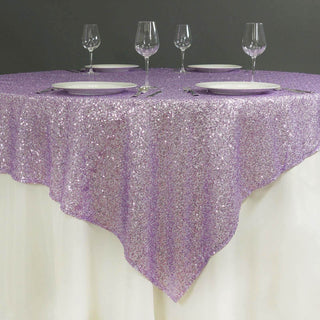 Lavender Lilac Sequin Sparkly Square Table Overlay Lavender Lilac Sequin Sparkly Square Table Overlay