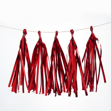 7.5ft Long Metallic Red Foil Tassels Fringe Garland, Tinsel Streamer Party Backdrop Decorations