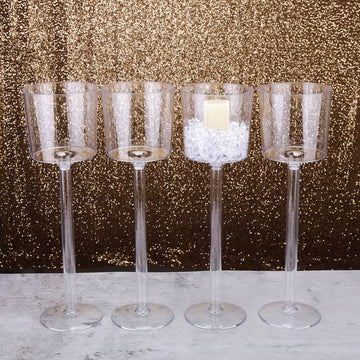 4 Pack 18" Long Stem Clear Plastic Cylinder Wine Cup Flower Vases, Wedding Centerpieces