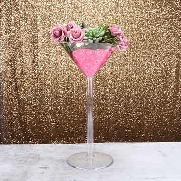 4 Pack 18" Long Stem Clear Plastic Martini Glass Flower Vases, Wedding Centerpieces