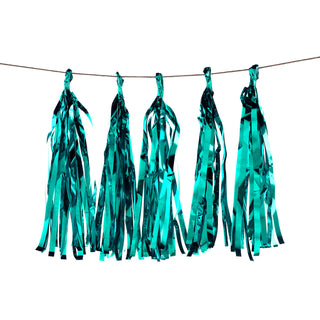 Add a Pop of Turquoise Elegance to Your Party with the 7.5ft Long Turquoise Hanging Foil Tassel Garland