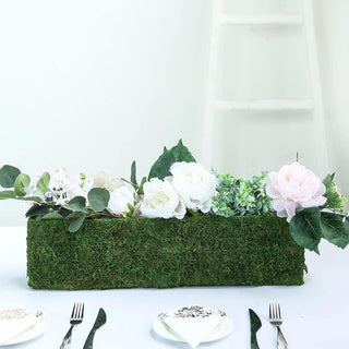 Add a Touch of Freshness with the 23" Green Rectangle Preserved Moss Metal Planter Box