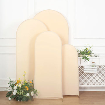 Set of 4 Matte Beige Spandex Fitted Wedding Arch Covers For Round Top Chiara Backdrop Stands - 4ft,5ft,6ft,7ft