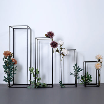 Set of 4 Matte Black Metal Frame Flower Stand, Wedding Column Centerpieces - 16" 24" 32" 40"