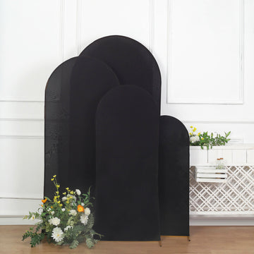 Set of 4 Matte Black Spandex Fitted Wedding Arch Covers For Round Top Chiara Backdrop Stands - 4ft,5ft,6ft,7ft