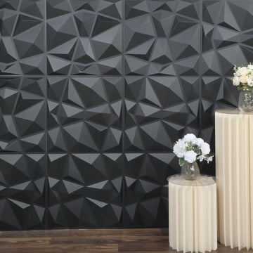 12 Pack 20"x20" Matte Black 3D Texture PVC Diamond Design Wall Tiles, Stick On Waterproof Wall Panels