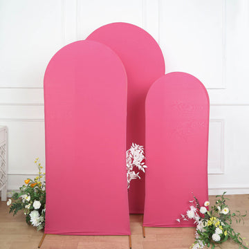 Set of 3 Matte Fuchsia Spandex Fitted Chiara Backdrop Stand Cover For Round Top Wedding Arch - 5ft, 6ft, 7ft