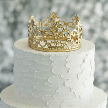 2" Matte Gold Metal Princess Crown Cake Topper, Wedding Cake Decor
