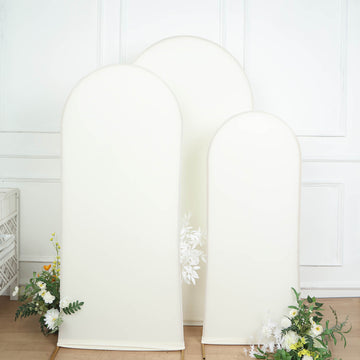 Set of 3 Matte Ivory Spandex Fitted Chiara Backdrop Stand Cover For Round Top Wedding Arch - 5ft, 6ft, 7ft