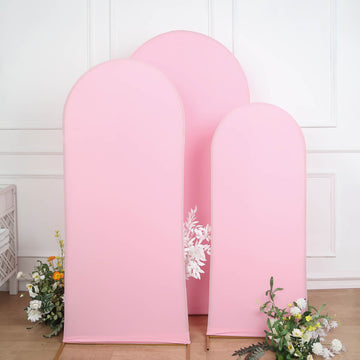 Set of 3 Matte Pink Spandex Fitted Chiara Backdrop Stand Cover For Round Top Wedding Arch - 5ft, 6ft, 7ft