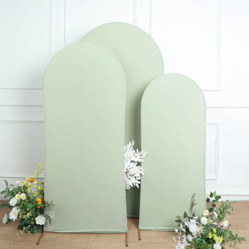 Set of 3 Matte Sage Green Spandex Fitted Chiara Backdrop Stand Cover For Round Top Wedding Arch - 5ft, 6ft, 7ft