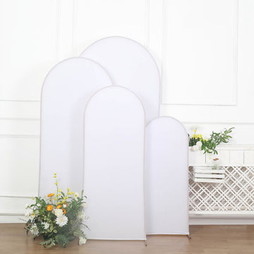 Set of 4 Matte White Spandex Fitted Wedding Arch Covers For Round Top Chiara Backdrop Stands - 4ft,5ft,6ft,7ft