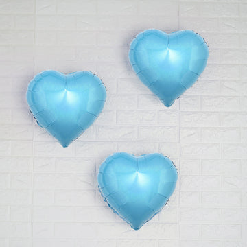 2 Pack 15" 4D Metallic Blue Heart Mylar Foil Helium or Air Balloons