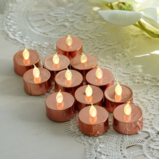 Add a Touch of Elegance with Metallic Rose Gold Flameless LED Tealight Candles