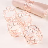 5 Pack | Metallic Blush/Rose Gold Geometric Napkin Rings, Paper Napkin Holders