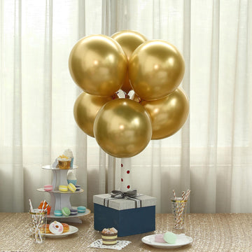 25 Pack 12" Metallic Chrome Gold Latex Helium or Air Party Balloons