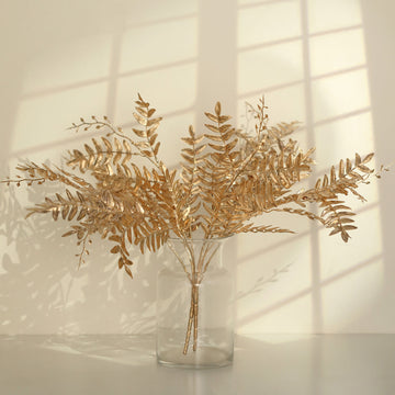 2 Pack 21" Metallic Gold Artificial Fern Leaf Bouquets, Faux Decorative Branches