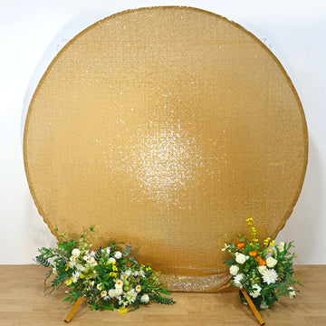 7.5ft Metallic Gold Sparkle Sequin Round Wedding Arch Cover, Shiny Shimmer Photo Backdrop Stand Cover, 2-Sided Custom Fit