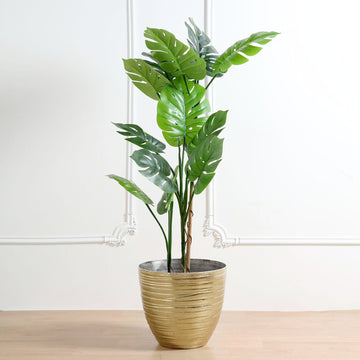 12" Metallic Gold Textured Finish Large Indoor Flower Plant Pot, Decorative Indoor Outdoor Planter