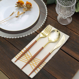 Add Elegance to Your Table with the 24 Pack | 8" Metallic Gold With Brown Silverware Set