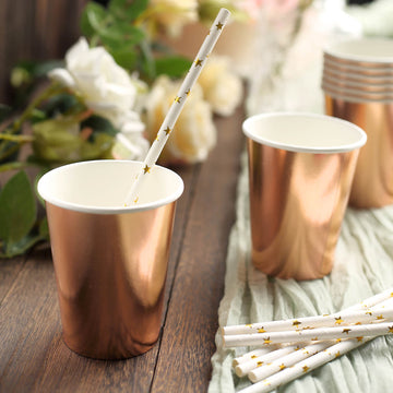 24 Pack Metallic Rose Gold 9oz Paper Cups, Disposable Cup Tableware All Purpose