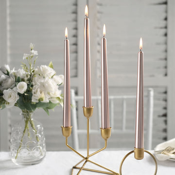 12 Pack Metallic Rose Gold 10" Premium Wax Taper Candles, Unscented Candles