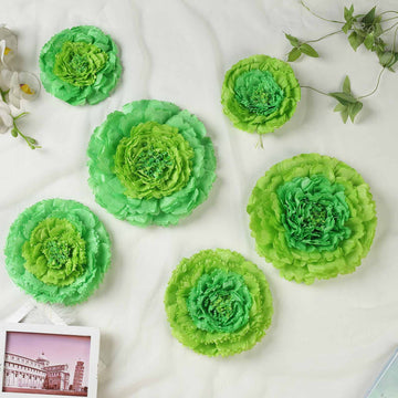 Set of 6 Mint Green Carnation 3D Paper Flowers Wall Decor - 7",9",11"