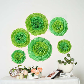 Set of 6 Mint Green Giant Carnation 3D Paper Flowers Wall Decor - 12",16",20"