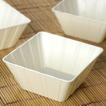 12 Pack 7oz Modern Ivory Square Hard Plastic Bowls, Disposable Mini Dessert Bowls