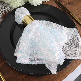 Experience Luxury with the Iridescent Blue Premium Sequin Cloth Dinner Napkin