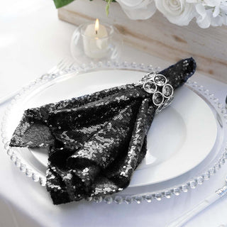 Add Elegance to Your Table with the Black Sequin Dinner Napkin