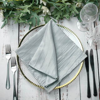 Create a Stunning Table Setting with Silver Accordion Crinkle Taffeta Cloth Dinner Napkins