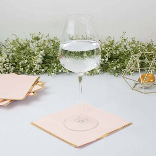 Blush Soft 2 Ply Disposable Cocktail Napkins with Gold Foil Edge - Add Elegance to Your Event Decor Blush Soft 2 Ply Disposable Cocktail Napkins with Gold Foil Edge - Add Elegance to Your Event Decor