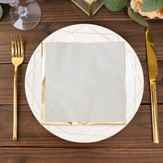 Gray Soft 2 Ply Disposable Cocktail Napkins with Gold Foil Edge for Every Occasion