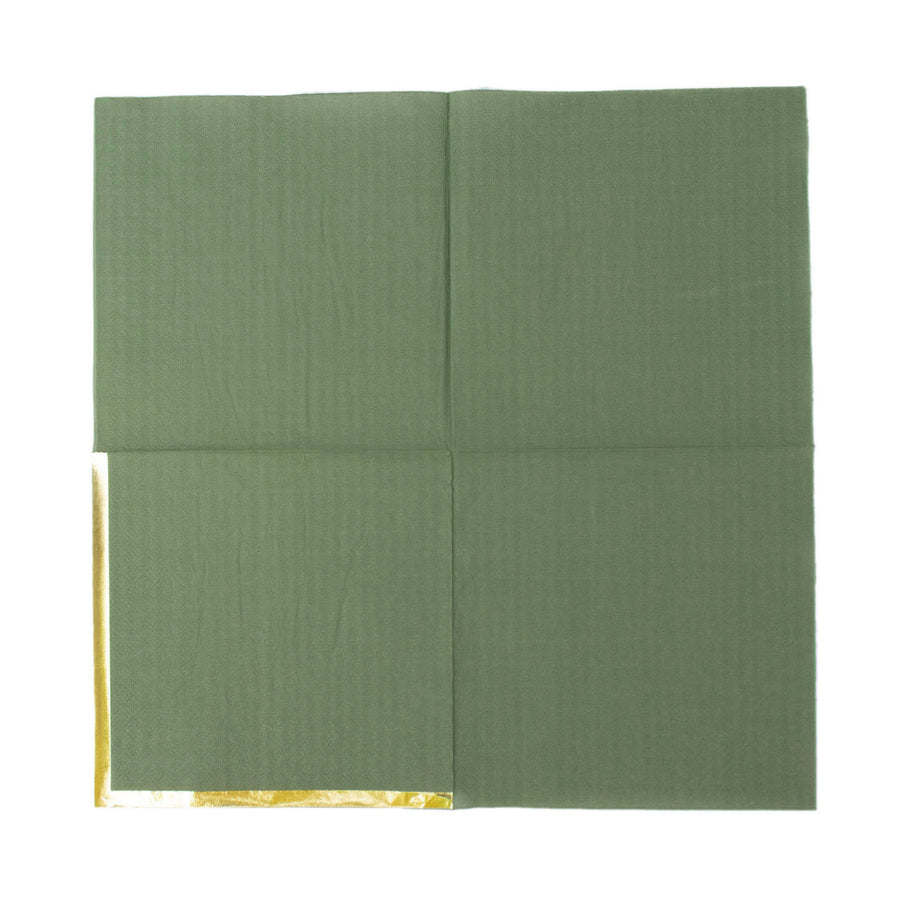50 Pack | 2 Ply Soft Olive Green With Gold Foil Edge Dinner Paper Napkins