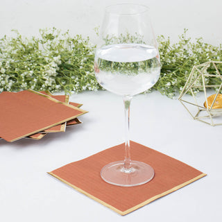 Terracotta (Rust) Soft 2 Ply Disposable Cocktail Napkins with Gold Foil Edge
