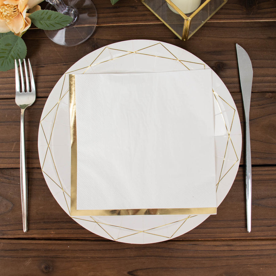 50 Pack | 2 Ply Soft White With Gold Foil Edge Dinner Paper Napkins