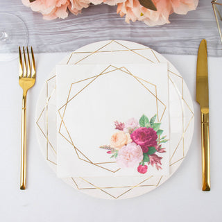 Upgrade Your Table Setting with Soft White/Gold Hexagon Frame Floral Paper Napkins