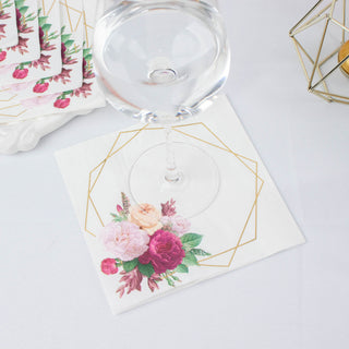 Add Elegance to Any Occasion with 20 Pack of Soft White/Gold Hexagon Frame Floral Paper Napkins