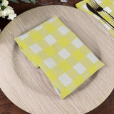 5 Pack Yellow White Buffalo Plaid Cloth Dinner Napkins, Gingham Style 15"x15"