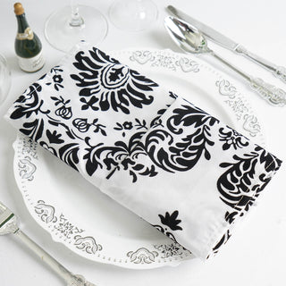 Elegant Black/White Damask Flocking Cloth Dinner Napkins
