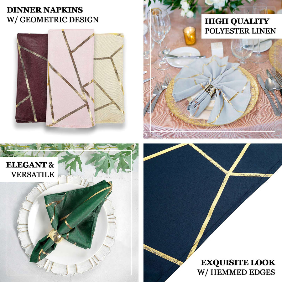 5 Pack | Modern Red & Geometric Gold Cloth Dinner Napkins | 20x20Inch