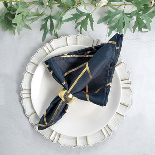 Modern Navy Blue and Geometric Gold Cloth Dinner Napkins Modern Navy Blue and Geometric Gold Cloth Dinner Napkins