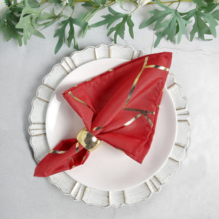 Modern Red and Geometric Gold Cloth Dinner Napkins