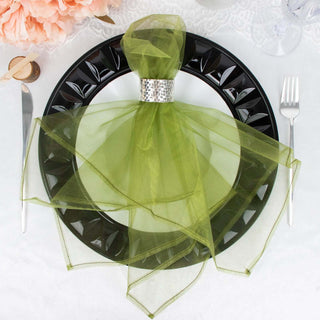 Elevate Your Table Decor with Olive Green Sheer Organza Decorative Dinner Table Napkins Elevate Your Table Decor with Olive Green Sheer Organza Decorative Dinner Table Napkins