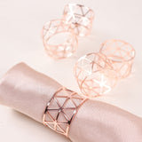 5 Pack | Metallic Blush/Rose Gold Geometric Napkin Rings, Paper Napkin Holders